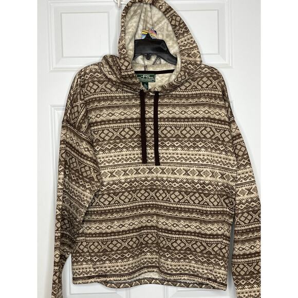 Lauren Ralph Lauren Active Medium Tribal Print Brown Fleece Hoodie LRL - Picture 1 of 6